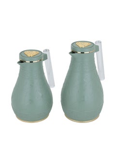Alsaif Gallery Light Green Karam Thermos Set Islamic Engraving Acrylic Handle Two Piece  - Image 2