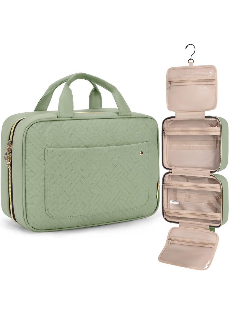 BAGSMART BAGSMART Toiletry Bag Travel Bag with Hanging Hook Waterresistant Makeup Cosmetic Bag Travel Organizer for Accessories Shampoo Fullsize Container Toiletries Green Medium  - Image 1