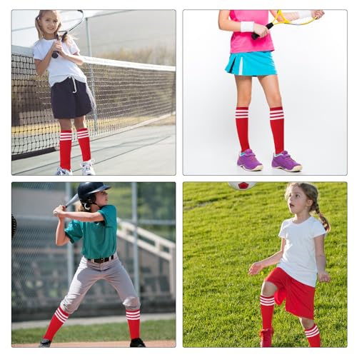 Dxhycc 3 Pairs Kids Soccer Socks Striped Knee High Baseball Softball Athletic Socks for Youth Boys Girls - Image 2