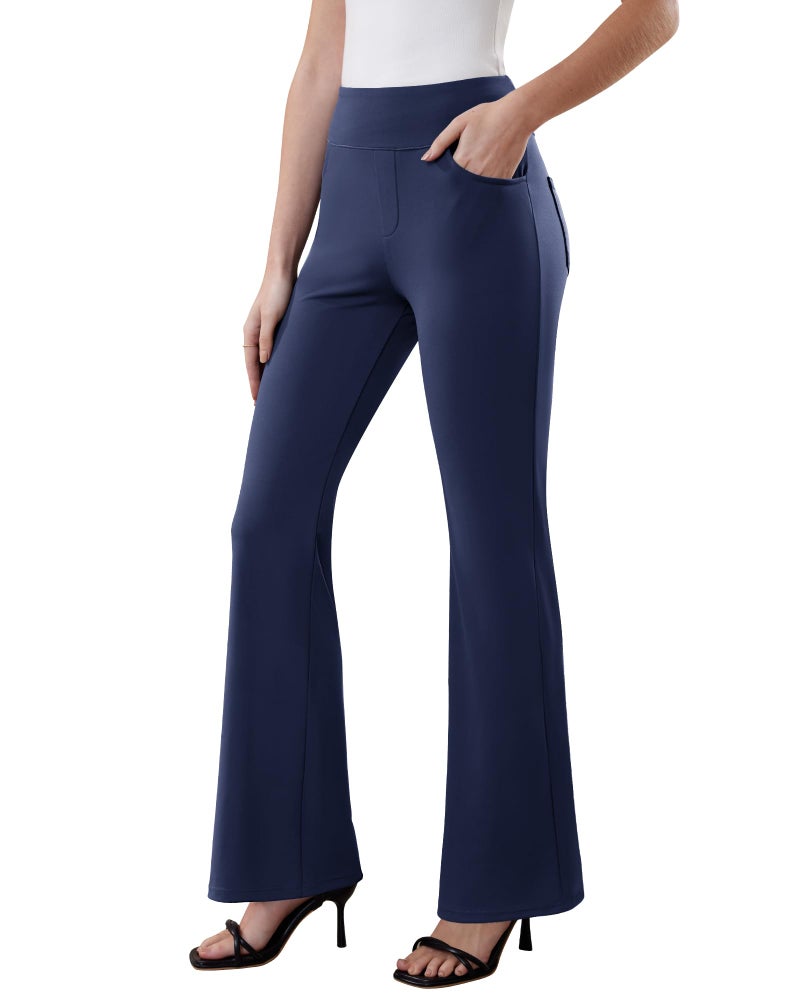 DLOODA Womens Dress Pants Stretchy Work Pants Business Casual Office Trousers Pull On Flare Slacks with 4 Pockets Navy Blue - Image 2