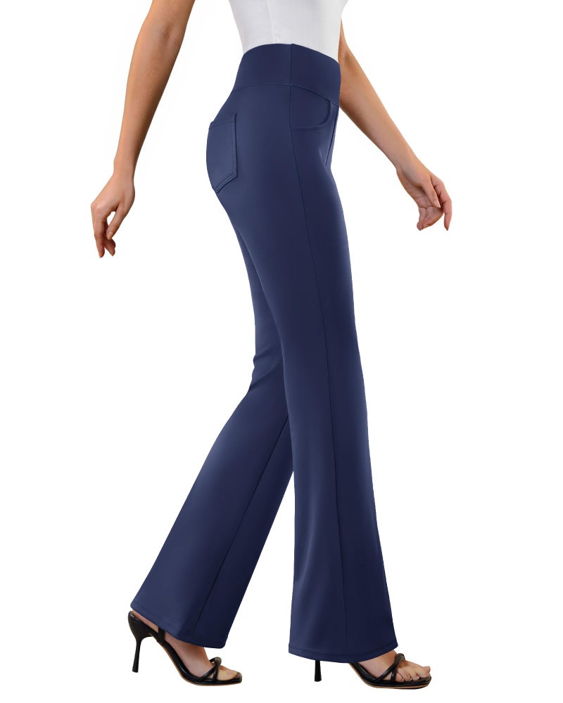 DLOODA Womens Dress Pants Stretchy Work Pants Business Casual Office Trousers Pull On Flare Slacks with 4 Pockets Navy Blue - Image 1