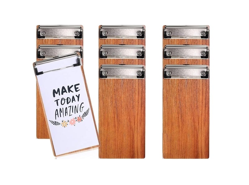 XCSOURCE Wooden Mini Clipboard With Profile Clip, Small Pocket A6 Board, Writing Pad for Restaurants, Office, Classroom Supplies, Light Wooden 8X4 Inch Pocket Sized Notepads (9) - Image 1
