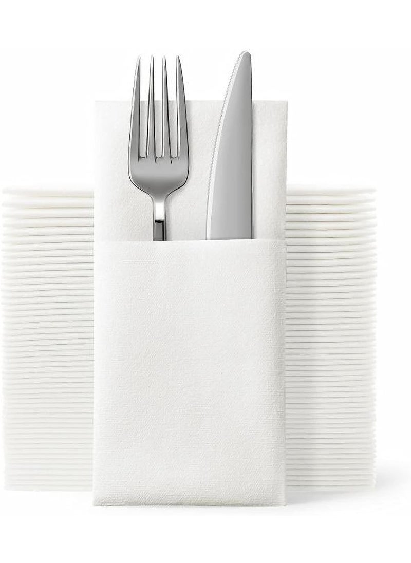 KCDMBUE 25 Pack White Disposable Linen Feel Napkins with Built-In Flatware Pocket, Prefolded Cloth Like Dinner Napkins for Weddings, Parties, Events, Restaurants (40 x 40 cm)  - Image 1
