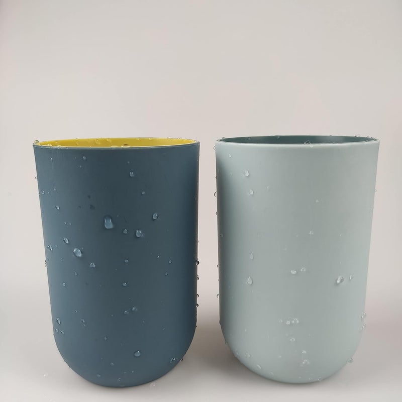 RabyLeo Unbreakable Reusable Drinking Cups Set of 2 Colors, Plastic Toothbrush Cup Tumblers 300 ml/10.5 oz, Dishwasher Safe (Light blue & Navy blue) - Image 4