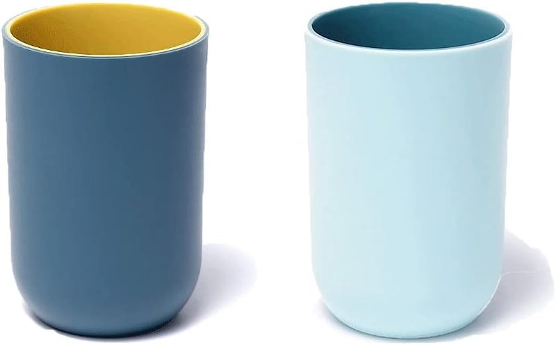 RabyLeo Unbreakable Reusable Drinking Cups Set of 2 Colors, Plastic Toothbrush Cup Tumblers 300 ml/10.5 oz, Dishwasher Safe (Light blue & Navy blue) - Image 1