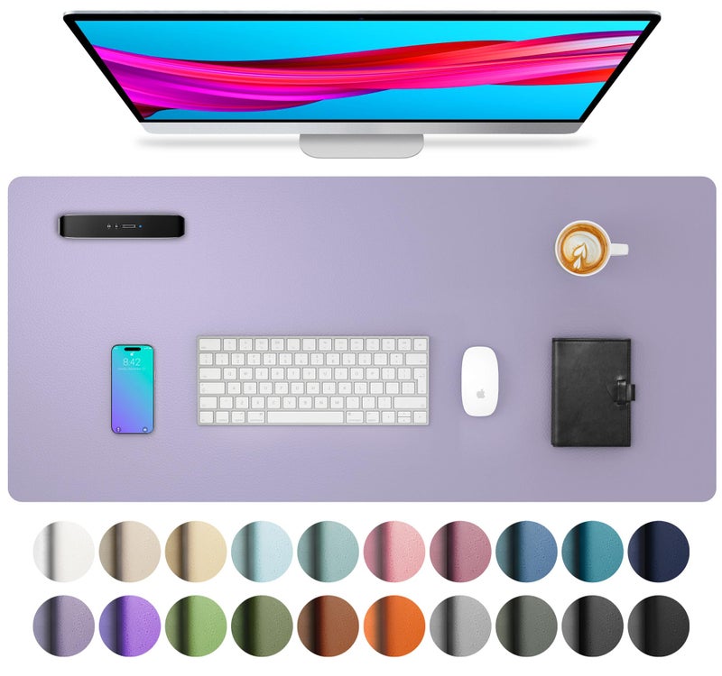 Aothia Non-Slip PU Leather Waterproof Desk Protector Mat, Mouse Pad, Desk Blotter, Writing Pad for Office, Home, Laptop, Lavender, 23.6" x 13.7" - Image 1