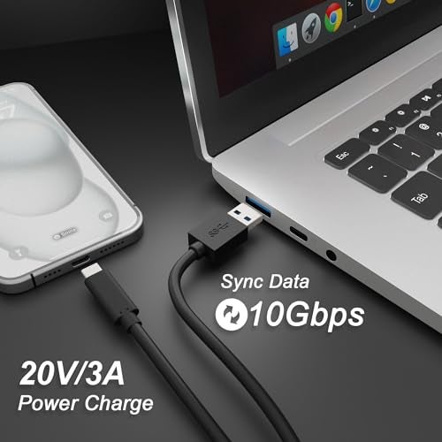 Cablelera USB 3.2 Gen 2x1 Type-A to Type-C Cable, 10Gbps Data & 60W Fast Charging, 2m – Reinforced High-Speed Cable (Not Ultra-Thin) - Image 4