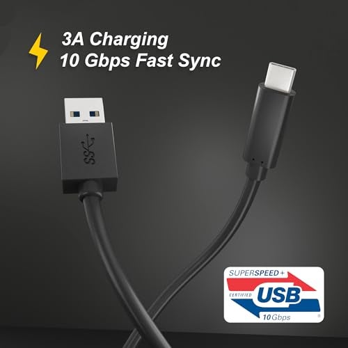 Cablelera USB 3.2 Gen 2x1 Type-A to Type-C Cable, 10Gbps Data & 60W Fast Charging, 2m – Reinforced High-Speed Cable (Not Ultra-Thin) - Image 3
