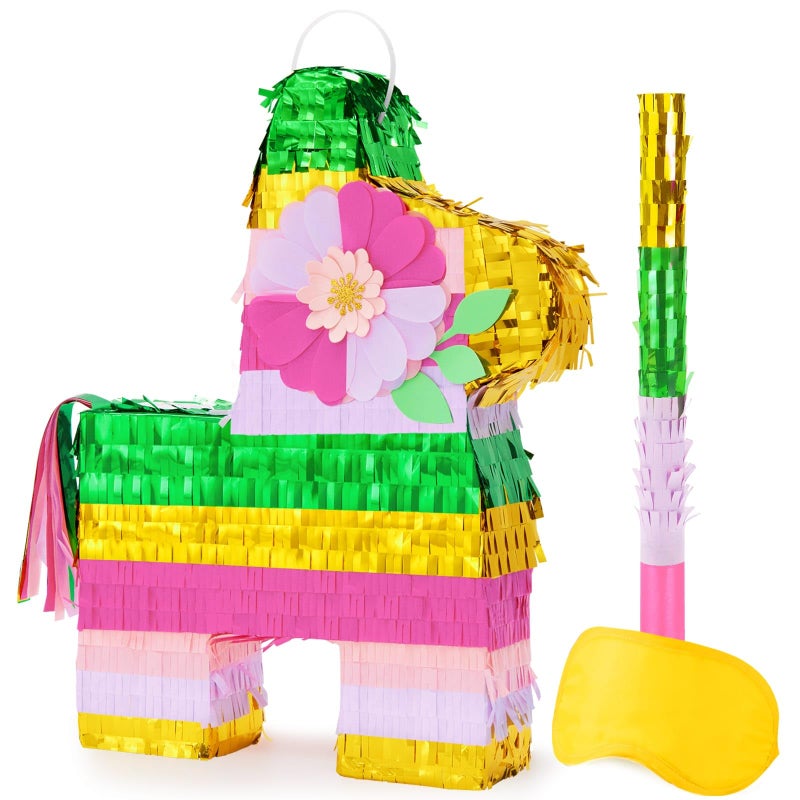 WERNNSAI Cinco De Mayo Donkey Piata Rainbow Donkey Piata with Blindfold Bat for Kids Mexican Piata for Fiesta Party Decorations Luau Event Birthday Hawaiian Party Supplies Mexican Theme Carnivals - Image 3