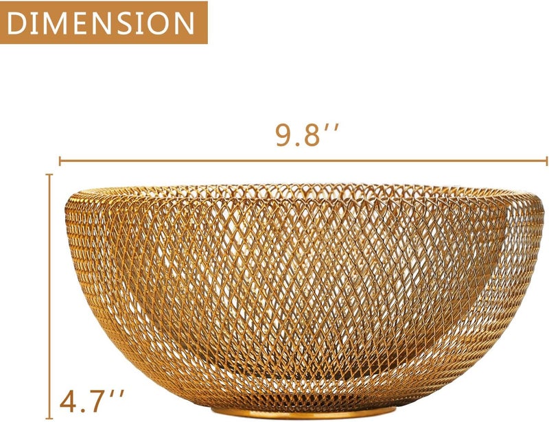 IBWell Metal Wire Woven Fruit Storage Bowl Basket for Kitchen Large Black Mesh Fruit Stand for Apple Pineapple Banana Orange Lemon Pear Strawberry Watermelon Gold Nomal - Image 2