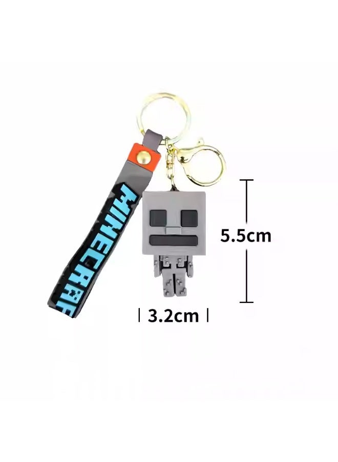 Skull White Soft Rubber Keychain MC Gray Skull Pixel Block Pendant Student Backpack Car Key Charm