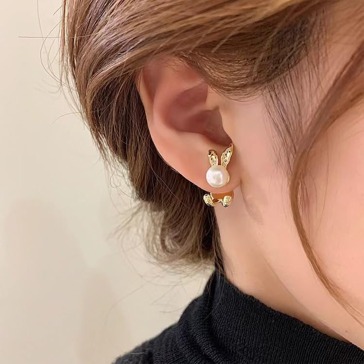 GLMOCM Easter Bunny Earrings for Women Cute Pearl Rabbit Ear Jacket Earrings for Women Party Jewelry (Rabbit Jacket earrings) - Image 3