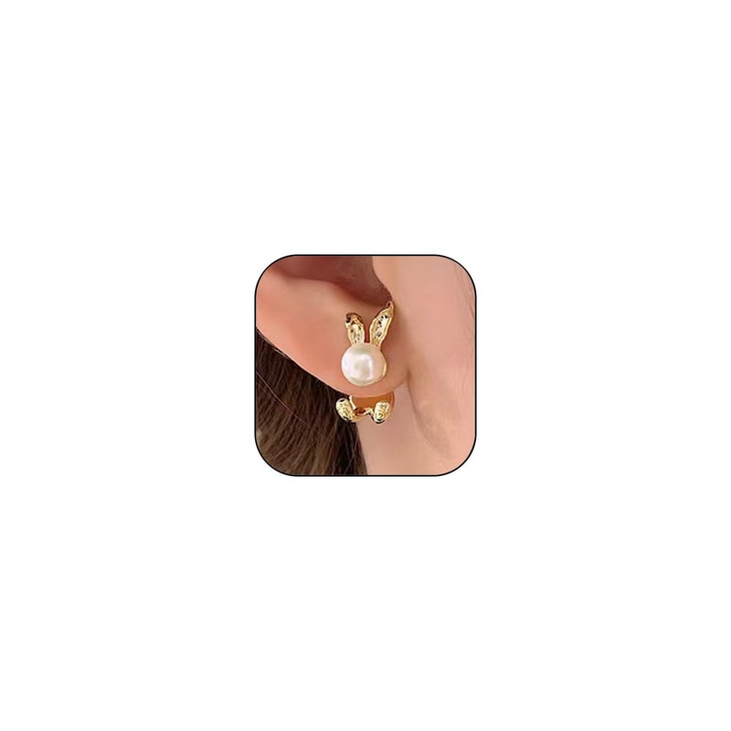 GLMOCM Easter Bunny Earrings for Women Cute Pearl Rabbit Ear Jacket Earrings for Women Party Jewelry (Rabbit Jacket earrings) - Image 1