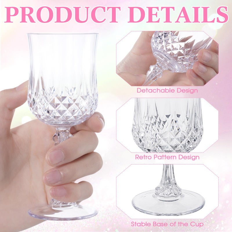 LemonRoad 24 Pcs 3 oz Plastic Wine Glasses Vintage Goblets with Bows Coquette Champagne Glasses Unbreakable Goblets for Women Dinner Wedding Party Grand Event(Clear,Pink) - Image 3