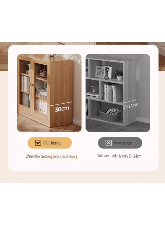 كيكي رف تخزين متعدد الطبقات للكتب، رف تخزين أنيق لغرفة المعيشة المنزلية مع باب شفاف - Image 4