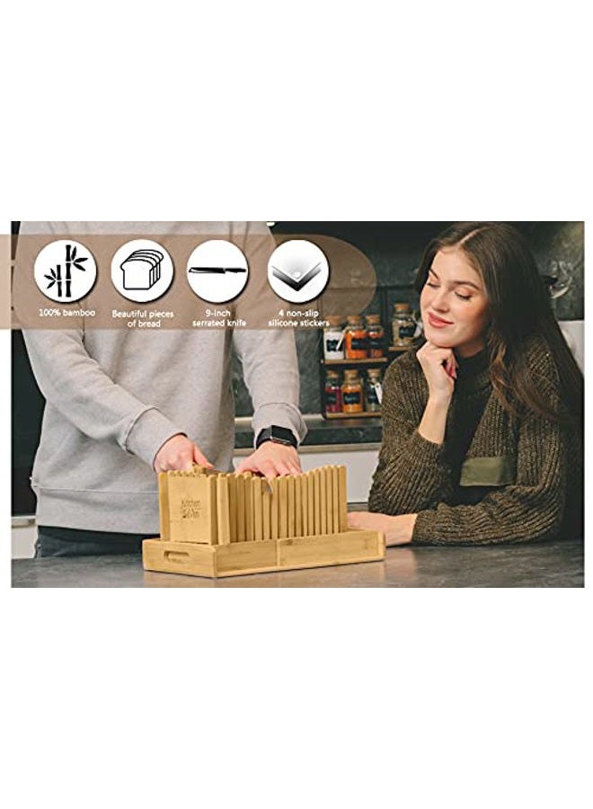 Kitchen Seven BambooSong Bamboo Bread Slicer with Crumb Tray Bamboo Bread Cutter for Homemade Bread, Loaf Cakes, Bagels Slicer, 3 Slice Sizes, Adjustable, Compact, Foldable - Image 5