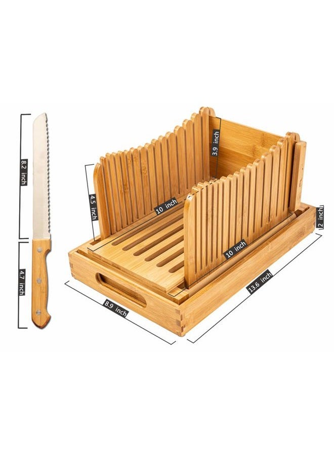 Kitchen Seven BambooSong Bamboo Bread Slicer with Crumb Tray Bamboo Bread Cutter for Homemade Bread, Loaf Cakes, Bagels Slicer, 3 Slice Sizes, Adjustable, Compact, Foldable - Image 4