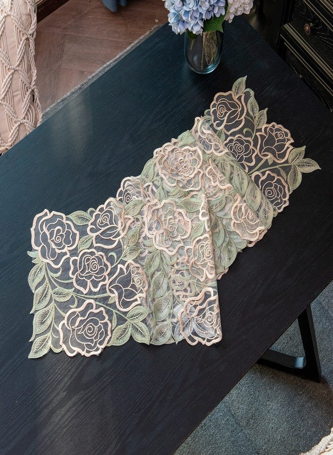 ARTABLE Lace Table Runner Macrame Vintage Flower Dresser Scarf with Exquisite Embroidery Table Runners for Kitchen Home Wedding Party Dining Decoration (Green, 12 x 48 Inch) - Image 4