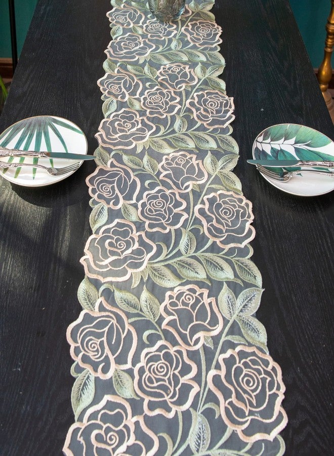 ARTABLE Lace Table Runner Macrame Vintage Flower Dresser Scarf with Exquisite Embroidery Table Runners for Kitchen Home Wedding Party Dining Decoration (Green, 12 x 48 Inch) - Image 3