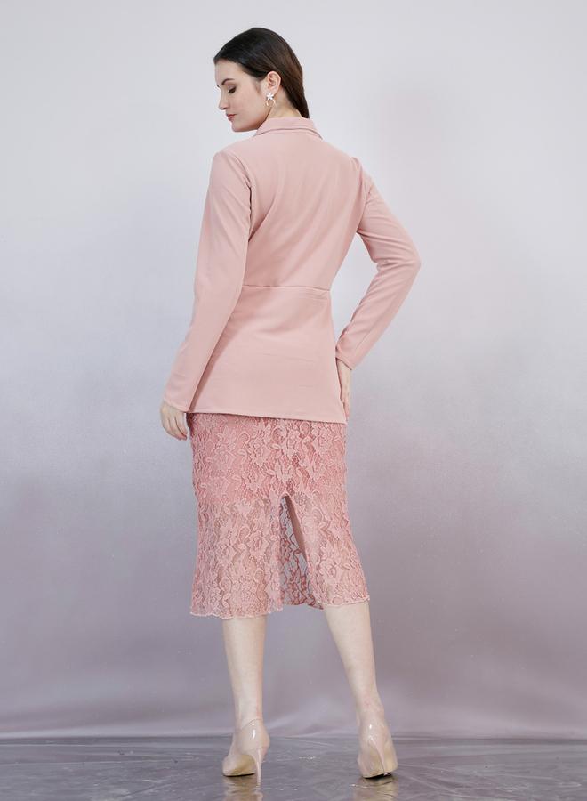 Athena Pink Lace Blazer Midi Dress - Image 2