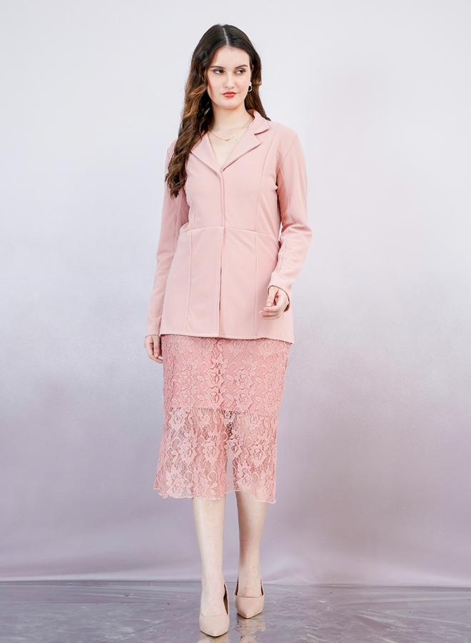 Athena Pink Lace Blazer Midi Dress - Image 3