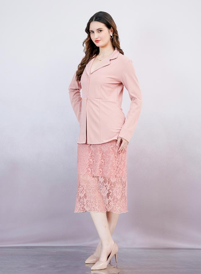 Athena Pink Lace Blazer Midi Dress - Image 4