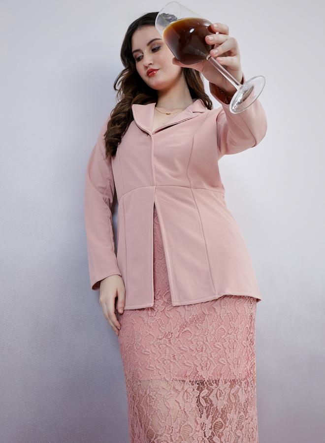 Athena Pink Lace Blazer Midi Dress - Image 5
