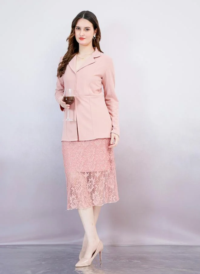 Athena Pink Lace Blazer Midi Dress