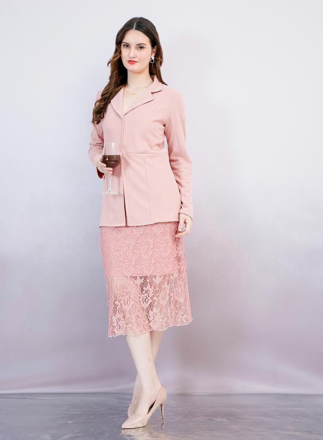 Athena Pink Lace Blazer Midi Dress - Image 1