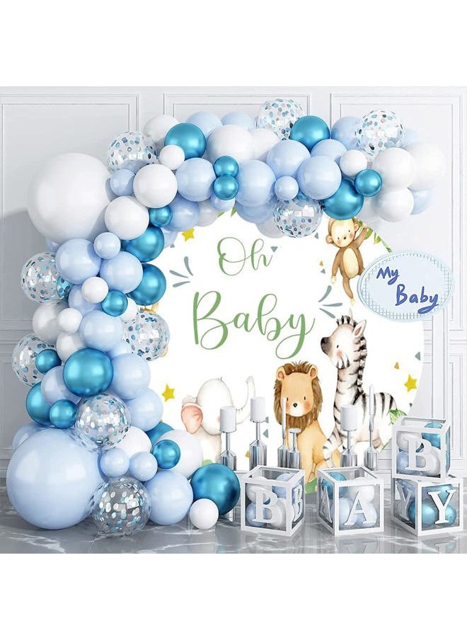 Gamegenic - Safari Baby Shower Round Backdrop Cover Jungle Animals Oh Baby Circle Backdrop Cover Tropical Leaves Zoo Animals Newborn Baby Shower Birthday Party Decoration Photo Studio Background 6.5x6.5ft - Image 1