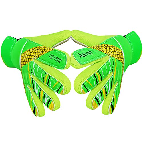 Jalunth Soccer Goalkeeper Goalie Gloves Kids Youth Goal Keeper Field Player Glove Boys Girls Ages 7-8 Years Old Anti-Slip Latex Palm Soft Pu Hand Back Green Size 6 - Image 1