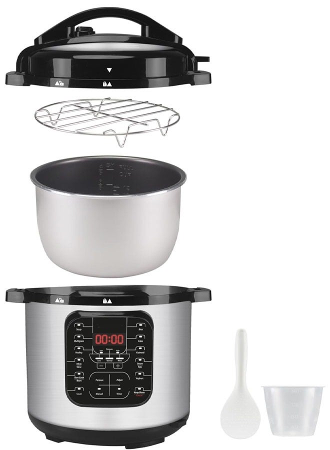 كادي ون قدر ضغط كهربائي 6 لتر مع 15 برنامج طبخ أسود/ فضي - Image 3