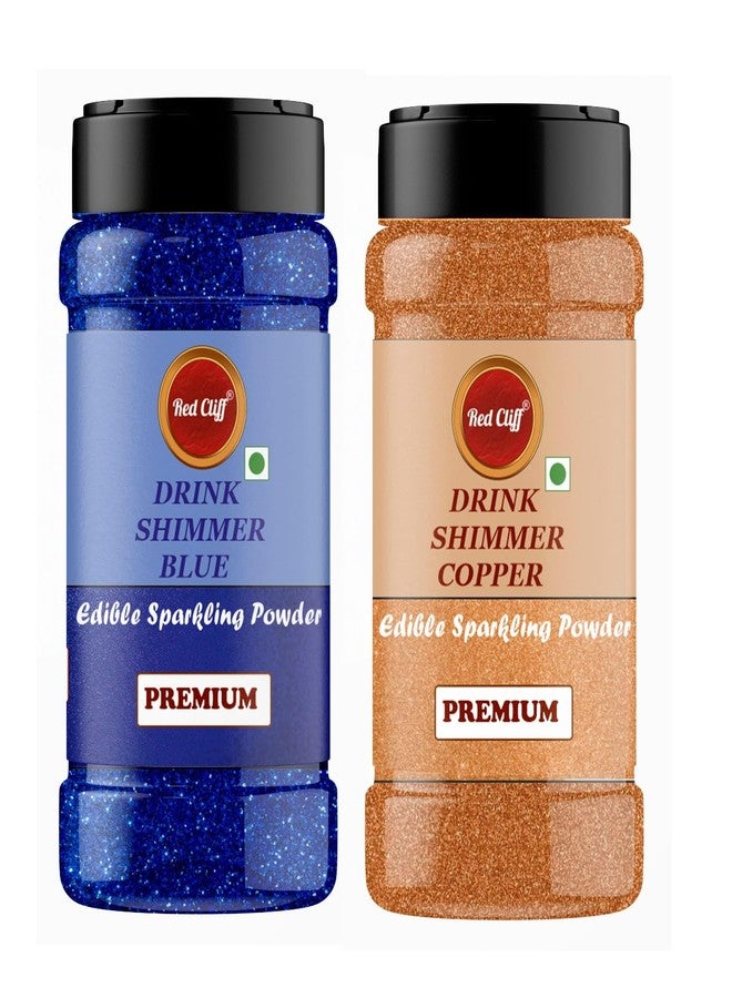 RED CLIFF Edible Blue & Copper Drink Shimmer Powder for Cake Decoration, Drinks, and Desserts Food Grade Glitter Dust for Baking, Beverages, and Creative Culinary Designs || (Blue & Copper) (50gx2) - Image 1