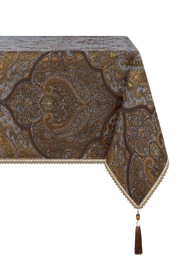 Loom and Mill Classic Antique Jacquard Tablecloth 60 x 120 Inch, Heavyweight Damask Table Covers with Tassels for Dining Kitchen Tabletop Party Banquet Holiday Decorations(Bronze Gold, 60x120in) - Image 3