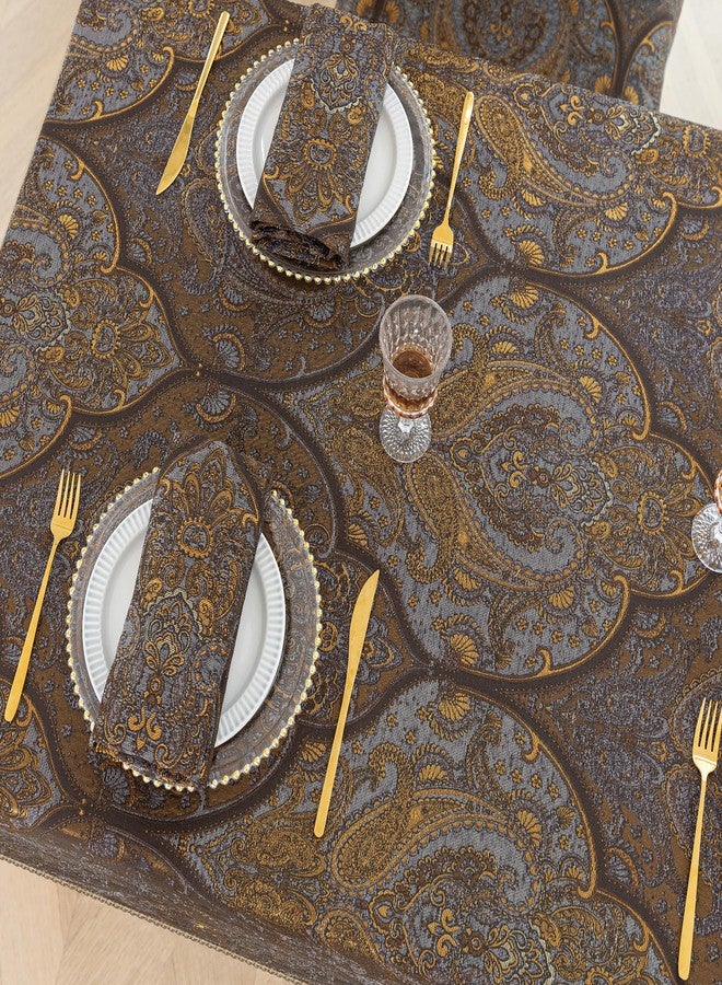 Loom and Mill Classic Antique Jacquard Tablecloth 60 x 120 Inch, Heavyweight Damask Table Covers with Tassels for Dining Kitchen Tabletop Party Banquet Holiday Decorations(Bronze Gold, 60x120in) - Image 1