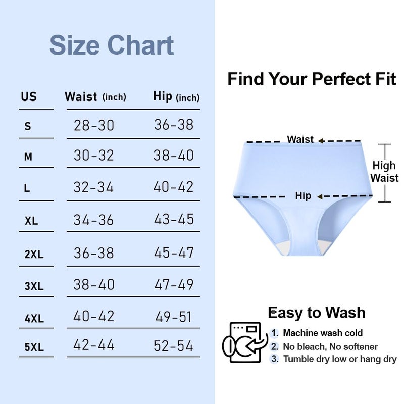 Battewa Quick Dry Incontinence Underwear for Women High Waisted Leak Proof Panties Washable Postpartum Bladder Control Cotton Briefs (Multicolor, Large, 5 Pack) - Image 3