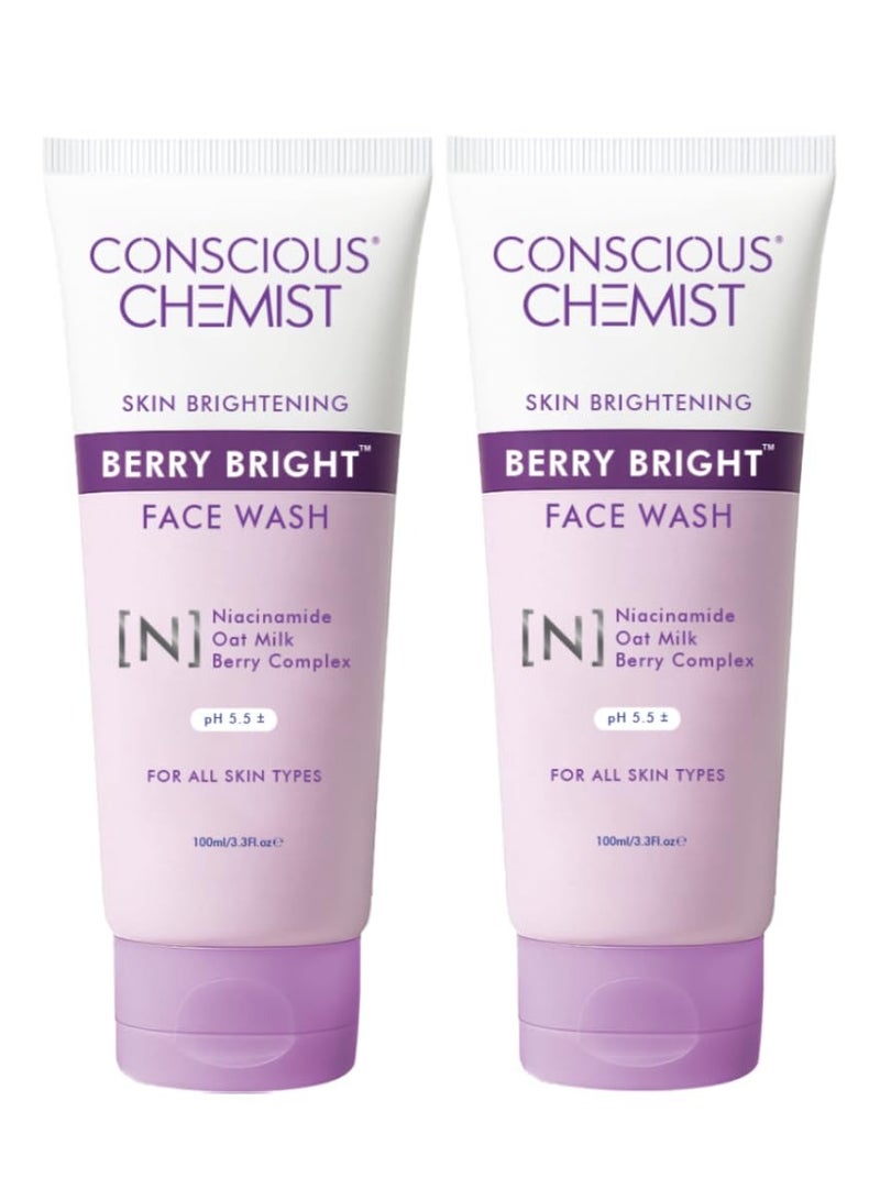 Conscious Chemist Niacinamide Face Wash 100ml Pore Refining Brightening CleanserFacewash with BlueBerry  AcaiBerry Extracts for Women and Men All Skin Types Berry Bright (Pack of 2) - Image 1