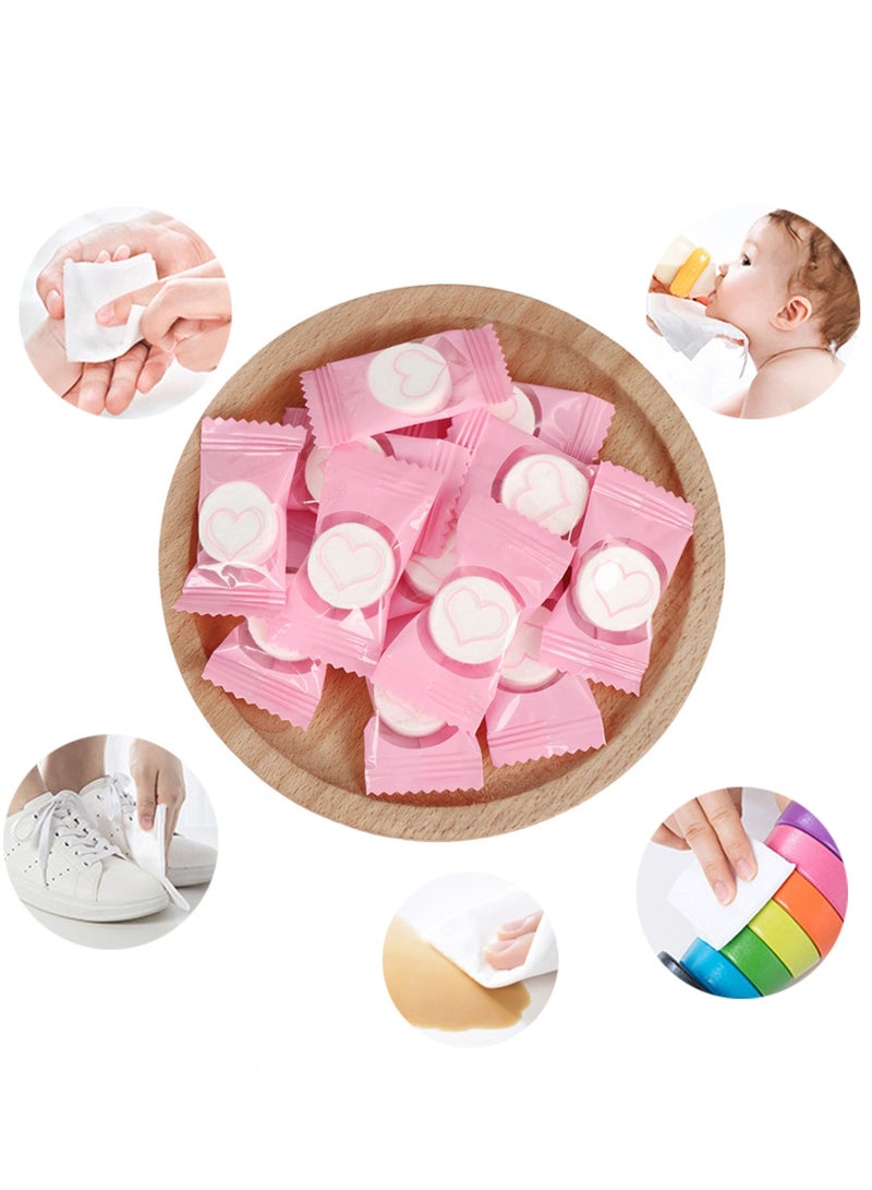 100 قطعة من المناشف المضغوطة، مناشف مبللة صغيرة محمولة وقابلة للتخلص، قماش غير منسوج ناعم من القطن النقي لتنظيف الوجه للسفر، المنزل، الجمال، والرياضات الخارجية - Image 1