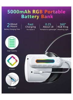 DMG TECH Rechargeable Battery Pack for Meta/Oculus Quest 2,RGB Light 5000mah Battery Pack for Quest 2, Ultra Lightweight Portable Charger Battery Power, Extra 2-4 Hours of Playtime VR Accessories  - Image 5