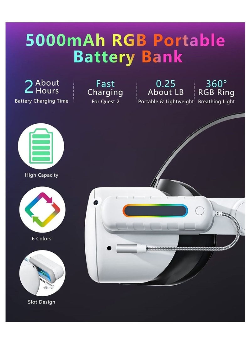 DMG TECH Rechargeable Battery Pack for Meta/Oculus Quest 2,RGB Light 5000mah Battery Pack for Quest 2, Ultra Lightweight Portable Charger Battery Power, Extra 2-4 Hours of Playtime VR Accessories  - Image 5