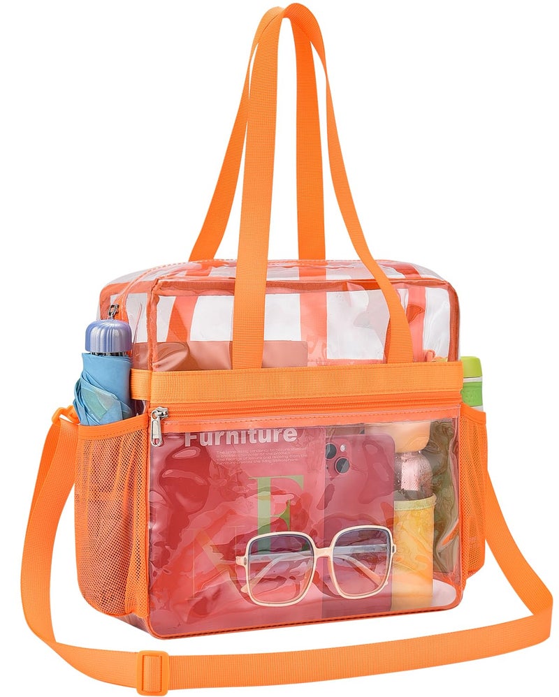 Paxiland Clear Bag for Stadium Events 12x6x12, Clear Tote Bag with Reinforced Strap, Transparent Bag for Sports Concert - Orange - Image 1