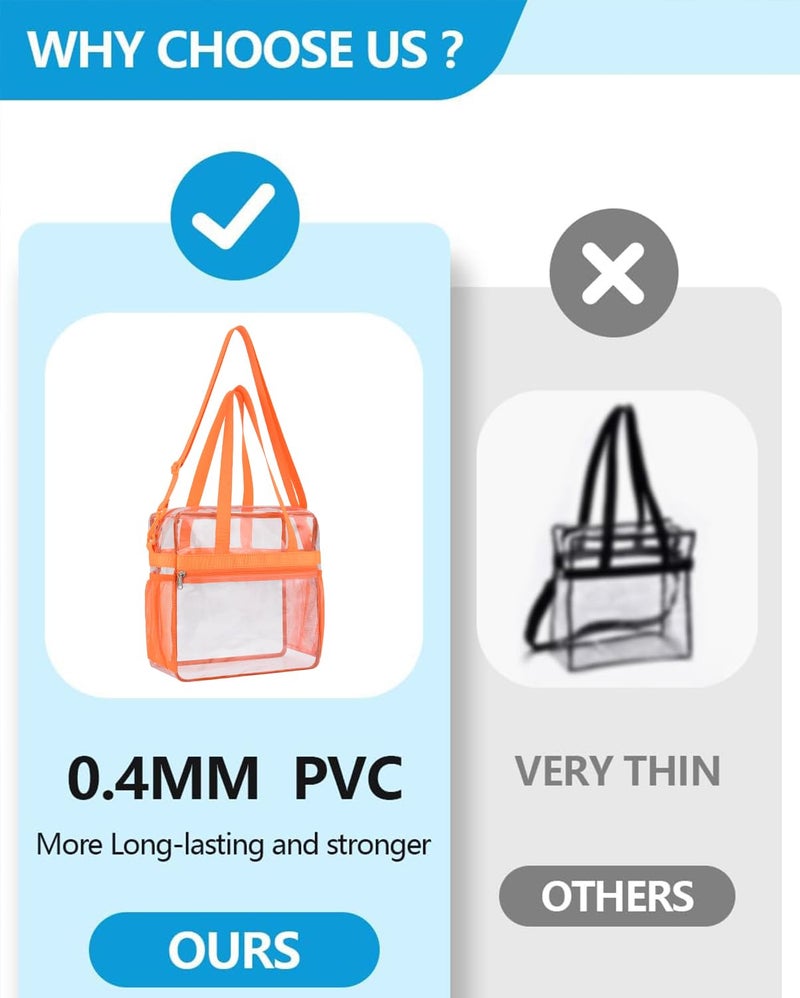 Paxiland Clear Bag for Stadium Events 12x6x12, Clear Tote Bag with Reinforced Strap, Transparent Bag for Sports Concert - Orange - Image 4