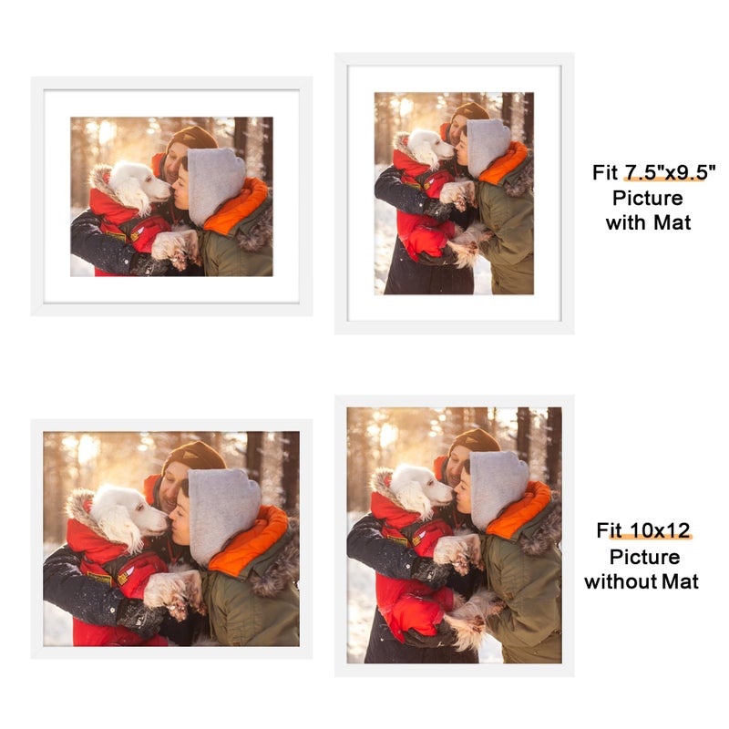 Picrit 10x12 Picture Frame Set of 12  Display 8x10 with Mat or 10x12 Without Mat  Photo Frames for Wall Mounting or Table Top Display  White - Image 3