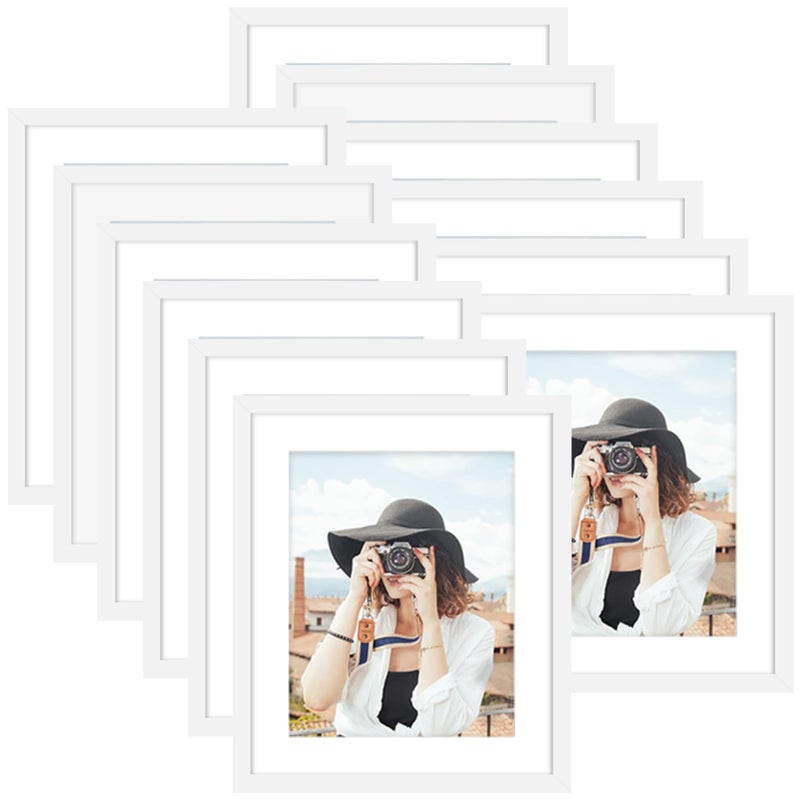 Picrit 10x12 Picture Frame Set of 12  Display 8x10 with Mat or 10x12 Without Mat  Photo Frames for Wall Mounting or Table Top Display  White - Image 1
