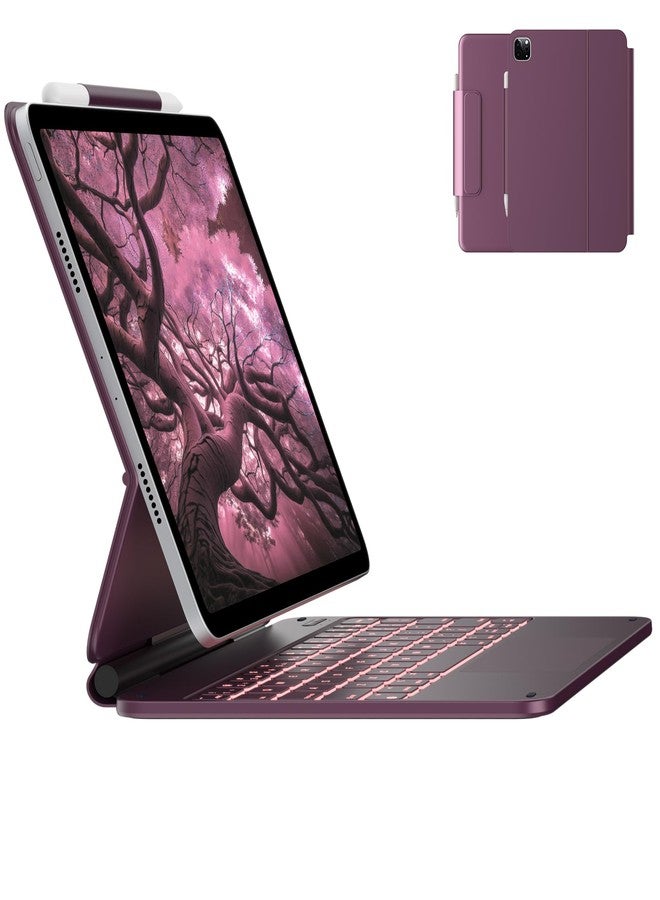 typecase غطاء لوحة مفاتيح Typecase لجهاز iPad Air مقاس 11 بوصة (2024 M2) وiPad Pro مقاس 11 بوصة (الجيل الرابع/الثالث/الثاني/الأول)، ولوحة مفاتيح Magic Keyboard لجهاز Air من الجيل الخامس/الرابع، ولوحة لمس مدمجة، وإضاءة خلفية بـ 11 لونًا، وحامل مغناطيسي سهل التركيب، لون توت العليق - Image 1