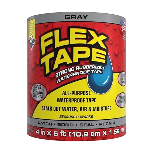 Flex Tape, Original Thick Flexible Rubberized Waterproof Tape - Seal and Patch Leaks, Works Underwater, Indoor Outdoor - Home RV Roof Plumbing and Pool Repairs, Gray, 4 in x 5 ft, Pack of 1 - Image 1
