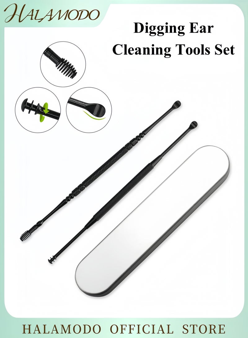 HALAMODO Stainless Steel Ear Cleaning Tool Set with 360 Degree Dual Head Function for Earwax Removal and Ear Care Equipped with Anti-Slip Handle and High-Quality Metal Storage Box  - Image 1