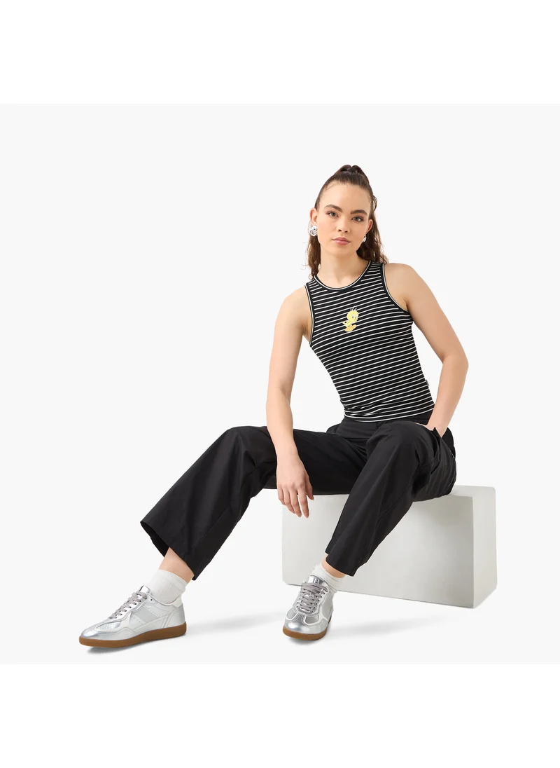 اس بي كاركترز Tweety Print Sleeveless Ribbed Top with Round Neck