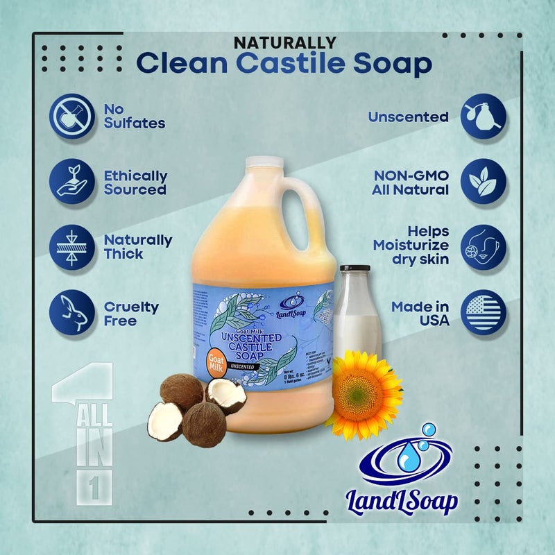 LandLSoap Goat Milk Unscented Pure Castile Soap Liquid for Face Hand Body WashVegan NonGMO Made in USA All Skin Types Dry Sensitive Skin 1 Gallon - Image 4