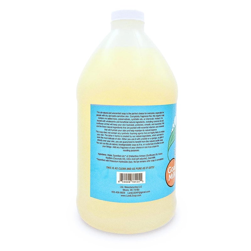 LandLSoap Goat Milk Unscented Pure Castile Soap Liquid for Face Hand Body WashVegan NonGMO Made in USA All Skin Types Dry Sensitive Skin 1 Gallon - Image 2